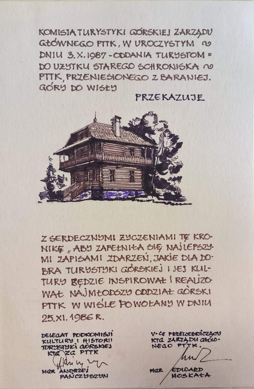 pierwsza strona kroniki Oddziału PTTK Wisła